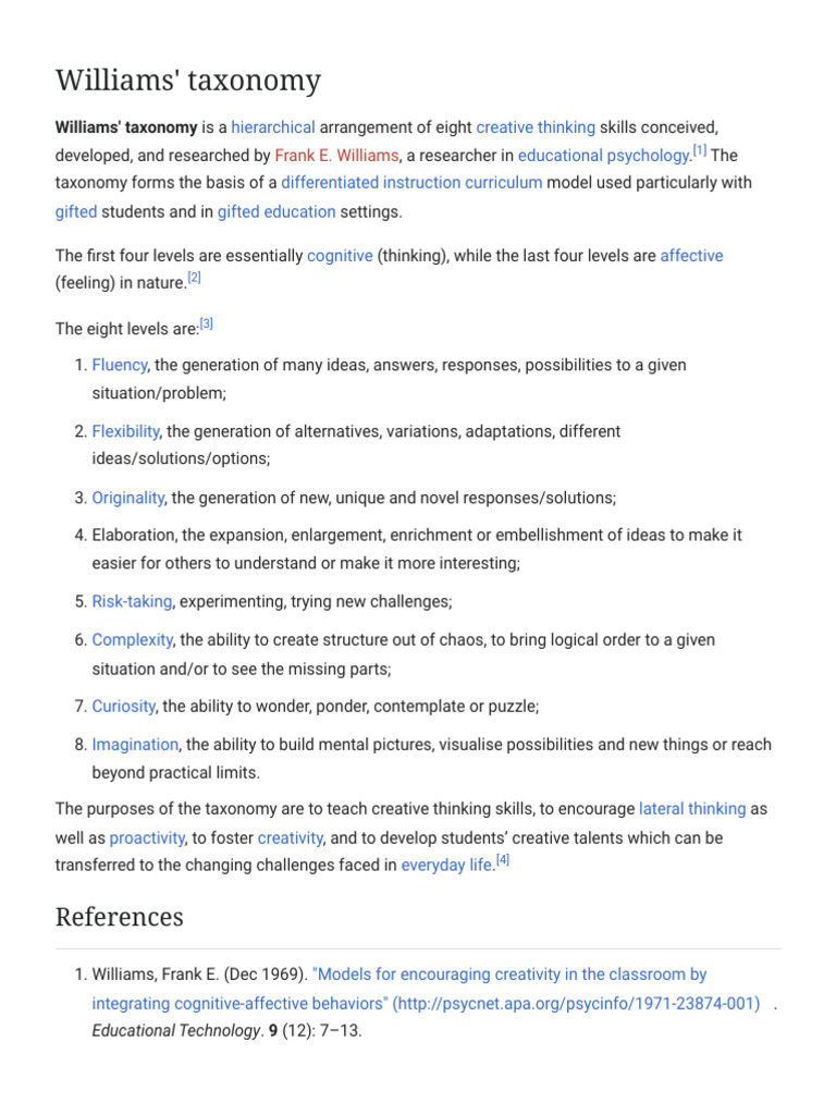 Williams' Taxonomy for Creative Thinking | PDF | Creativity | Thought