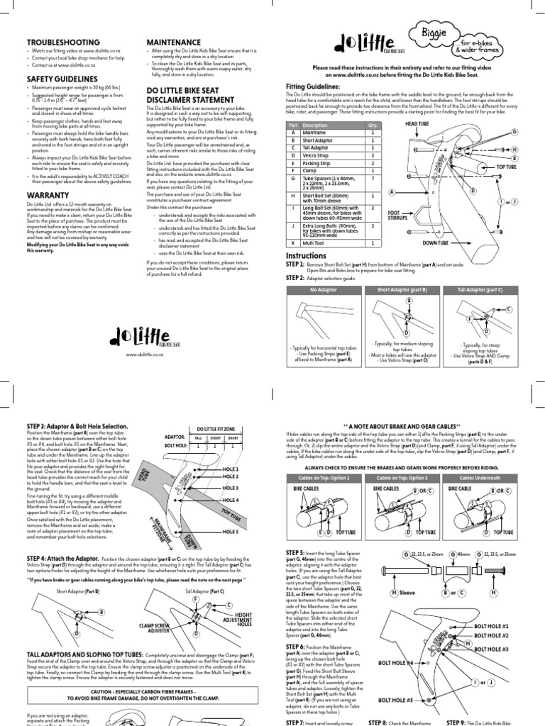 Do Little Kids Bike Seat Fitting Guide | PDF | Screw | Manufactured Goods