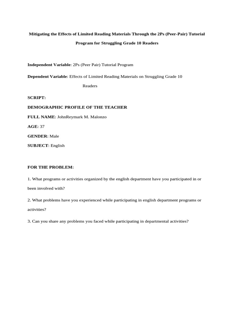 2Ps Tutorial Program for Struggling Readers | PDF