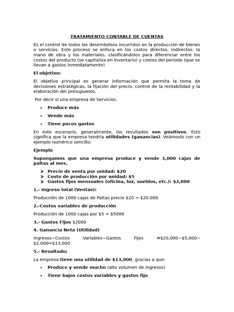 Tratamiento Contable de Cuentas y Costos | PDF