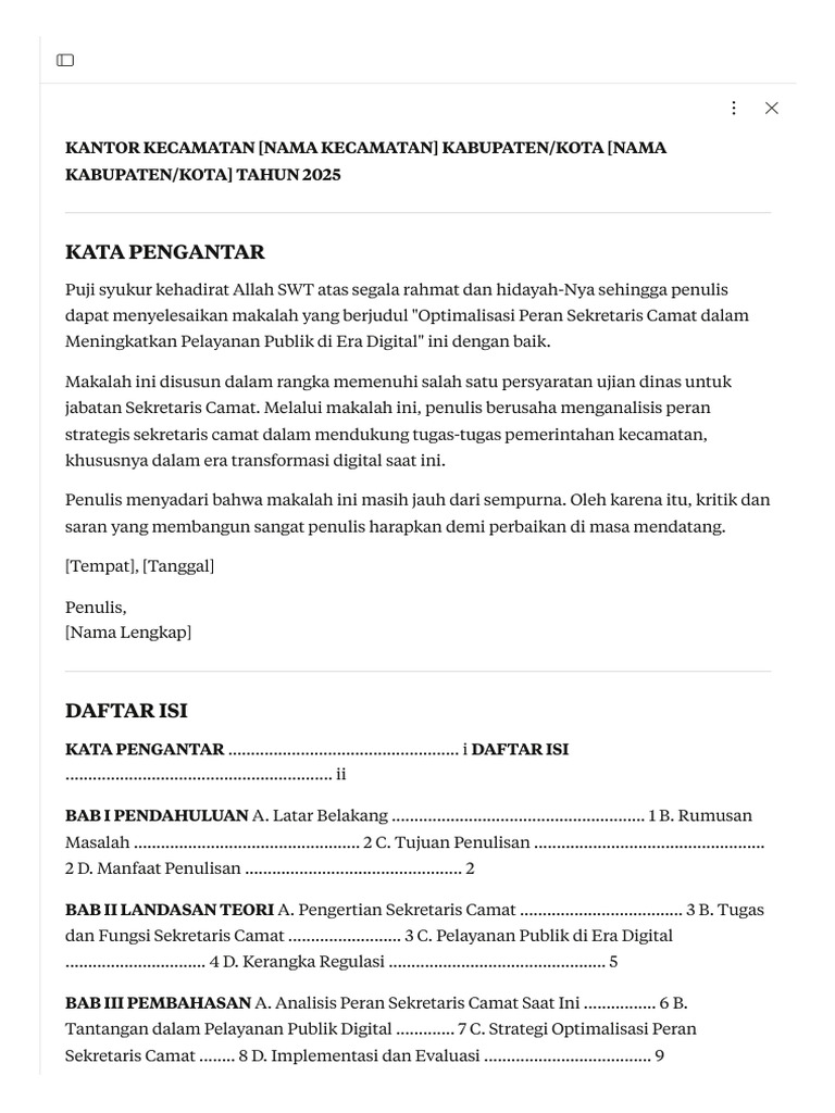 Sekretaris Camat Exam Paper Template - Claude | PDF