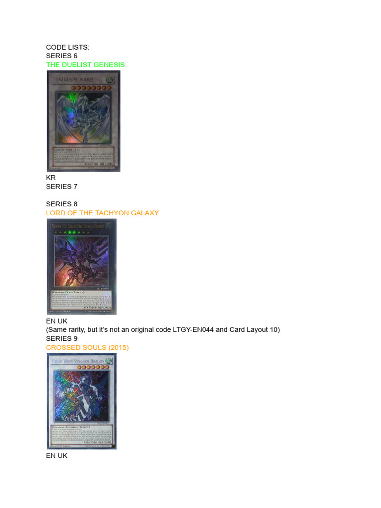 Yu-Gi-Oh! Card Series Code List | PDF