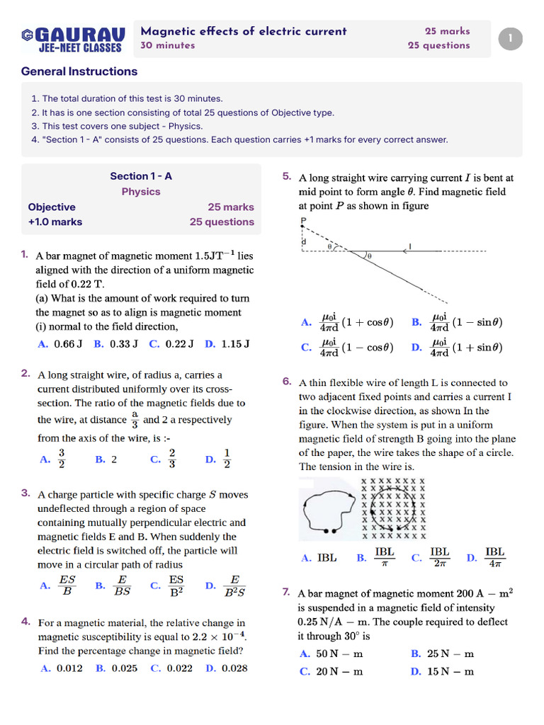 Magnetic Effects of Electric Current QP DEFAULT | PDF