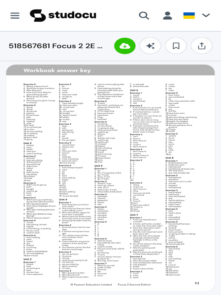 Focus 2 Workbook Answer Key | PDF