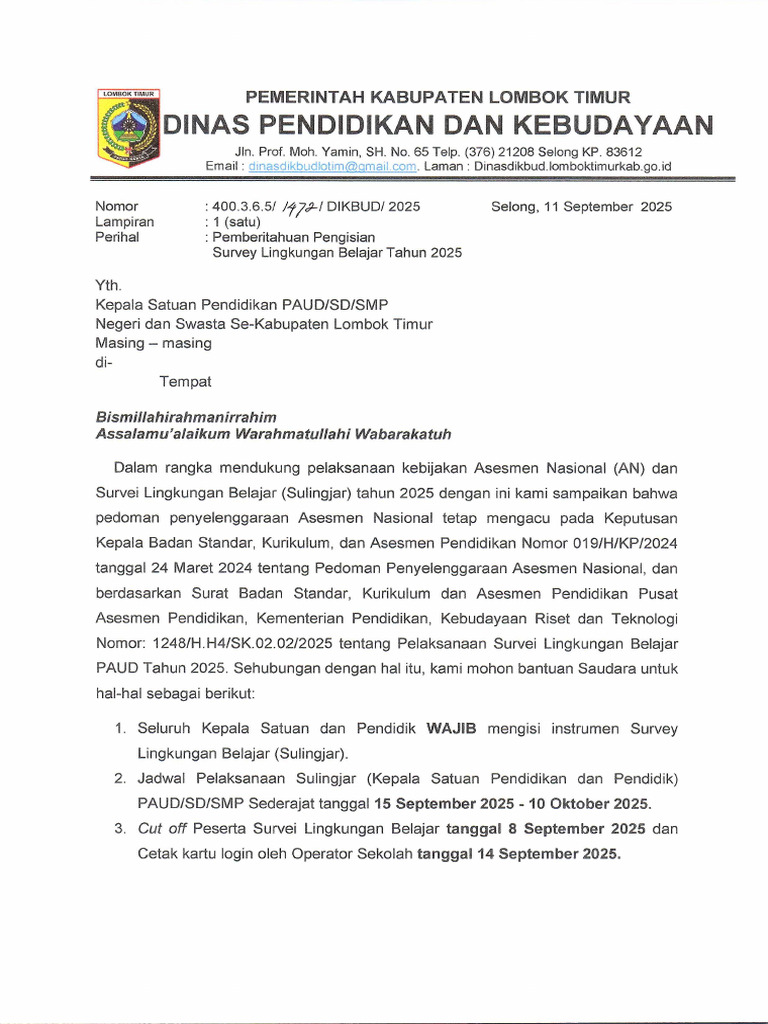 Pemberitahuan Sulingjar 2025 di Lombok | PDF
