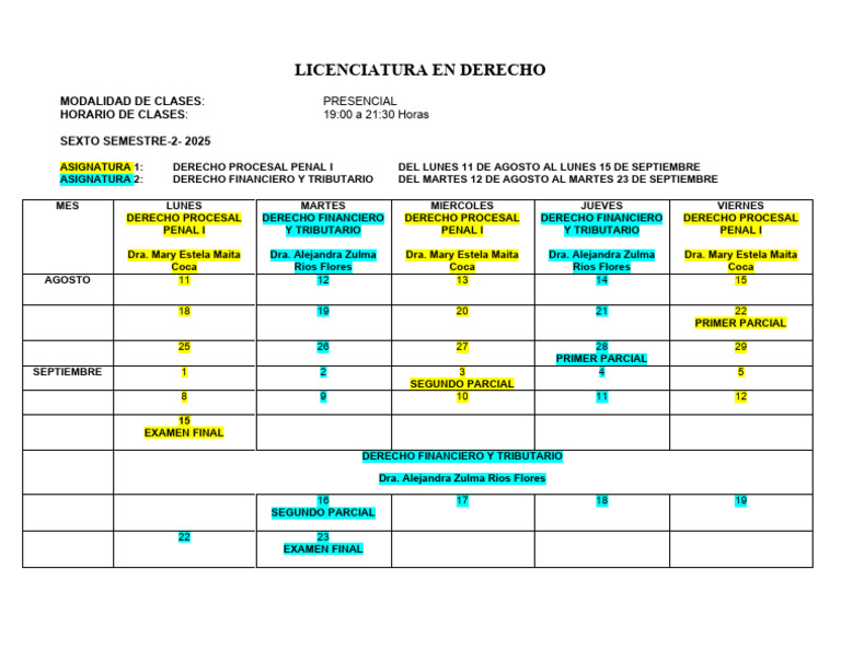 Clases de Derecho 2025: Horarios y Asignaturas | PDF