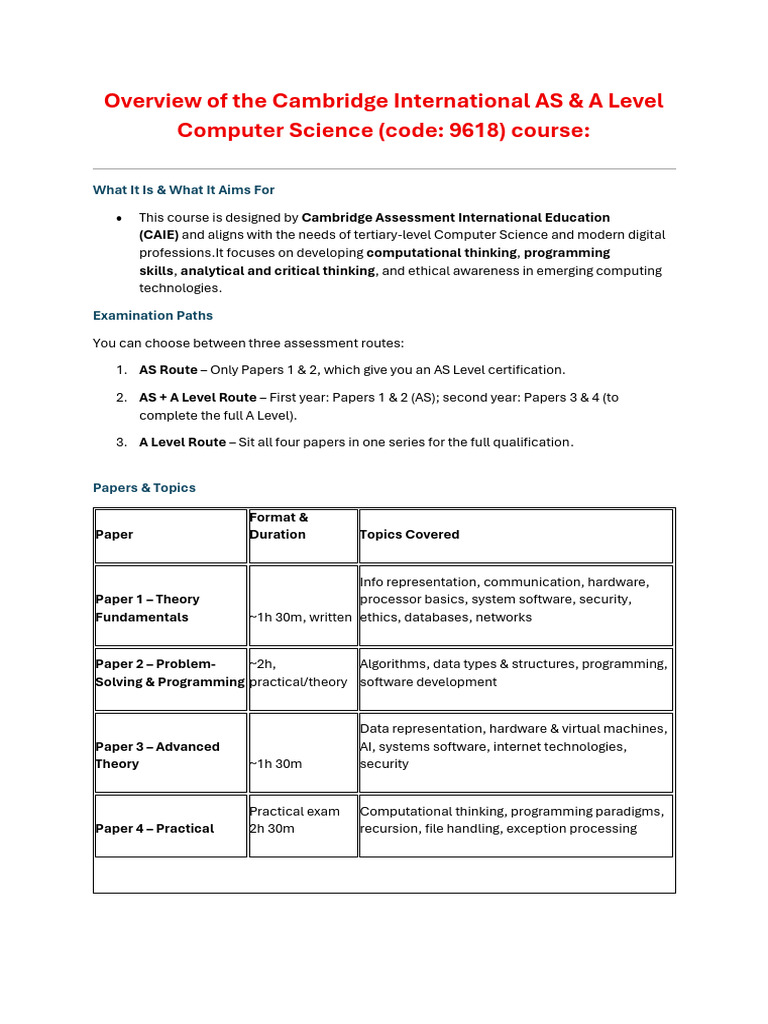 AS Level Computer Science Overview | PDF | Computer Programming