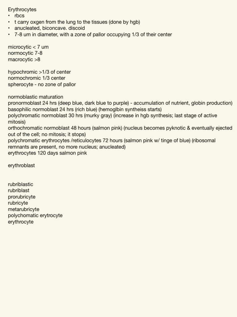 Erythrocyte Structure and Maturation Process | PDF | Red Blood Cell ...