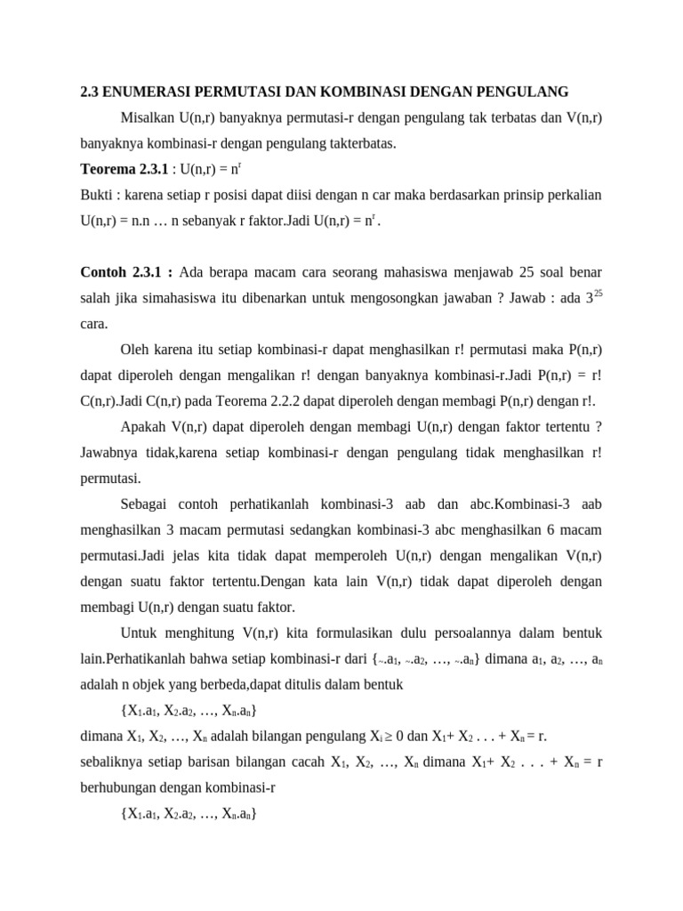 Permutasi dan Kombinasi dengan Pengulang | PDF