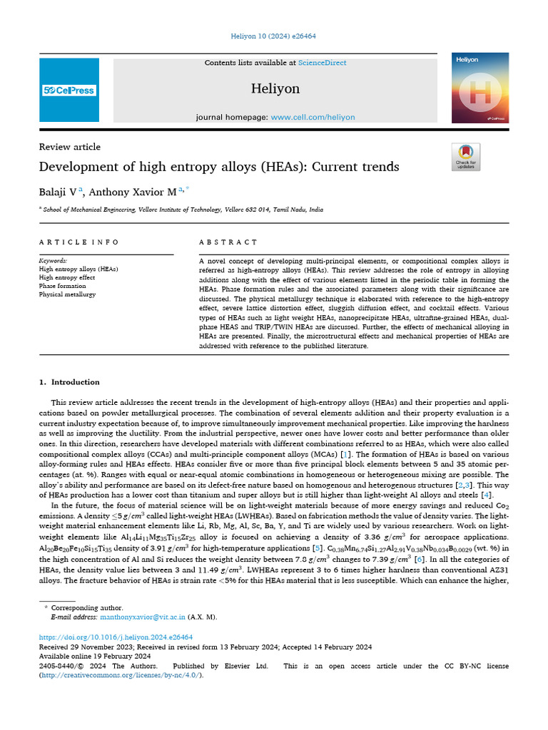 Developement of High Entropy Alloy 2024 | PDF | Metals | Condensed ...