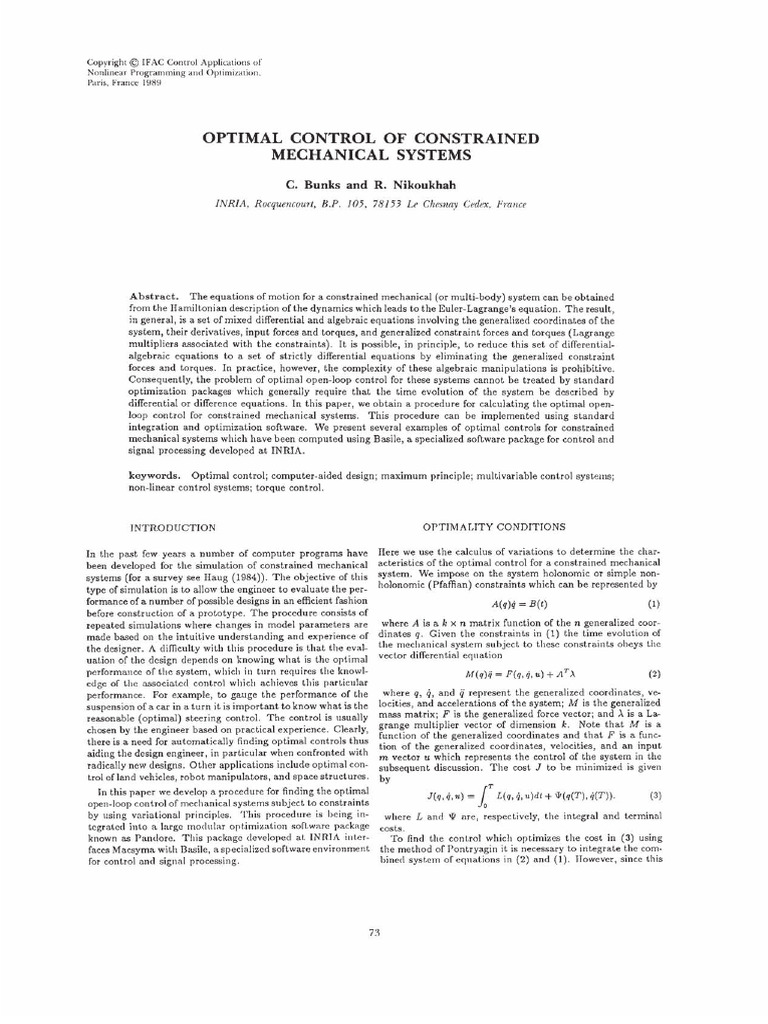 Optimal Control of Constrained Systems | PDF | Lagrangian Mechanics ...