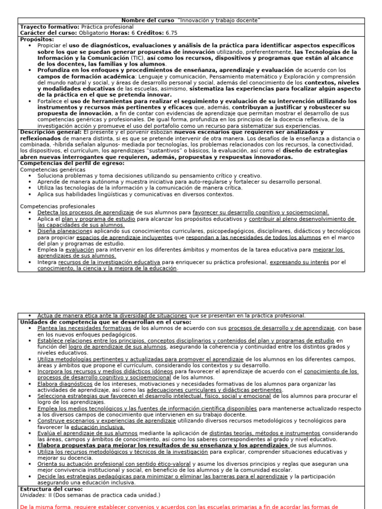 Innovación en la Práctica Docente | PDF | Enseñando | Plan de estudios