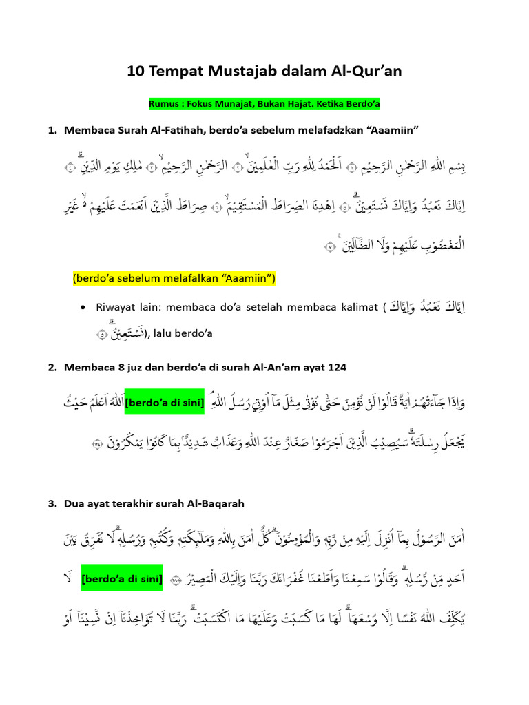 Tempat Mustajab Doa dalam Al-Qur'an | PDF
