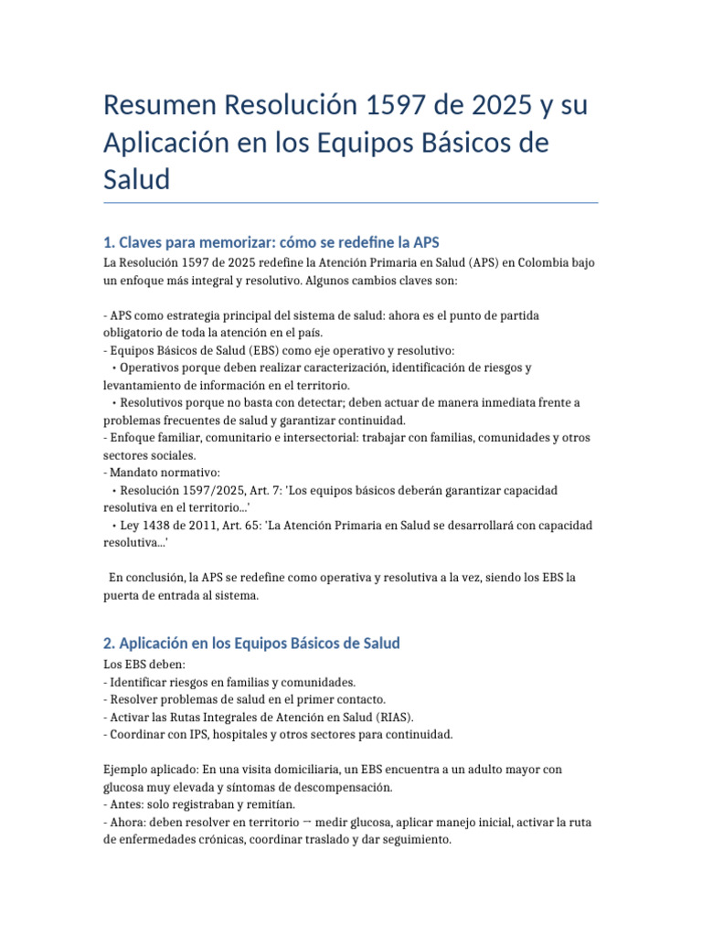 Resolución 1597 de 2025: EBS y APS | PDF | Medicina | Cuidado de la salud