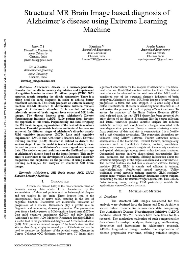 MR Imaging for Alzheimer's Diagnosis Using ELM | PDF | Alzheimer's ...