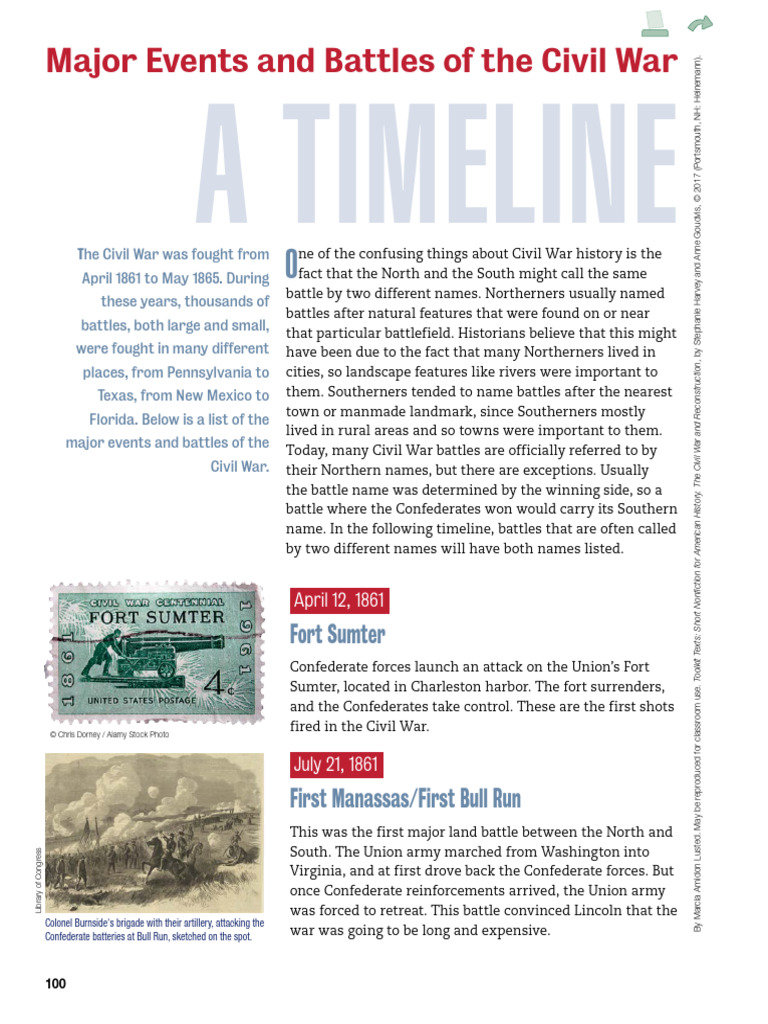 Major Civil War Events Timeline | PDF | Battle Of Chancellorsville ...