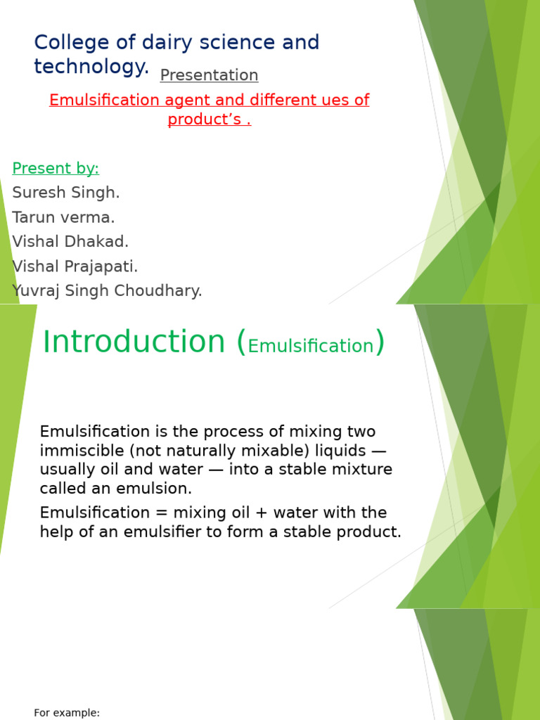 Emulsification Agents in Food Science | PDF | Emulsion
