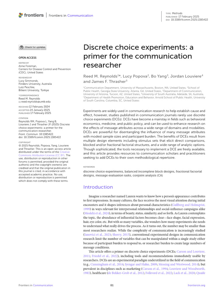 Primer on Discrete Choice Experiments | PDF | Experiment | Confounding