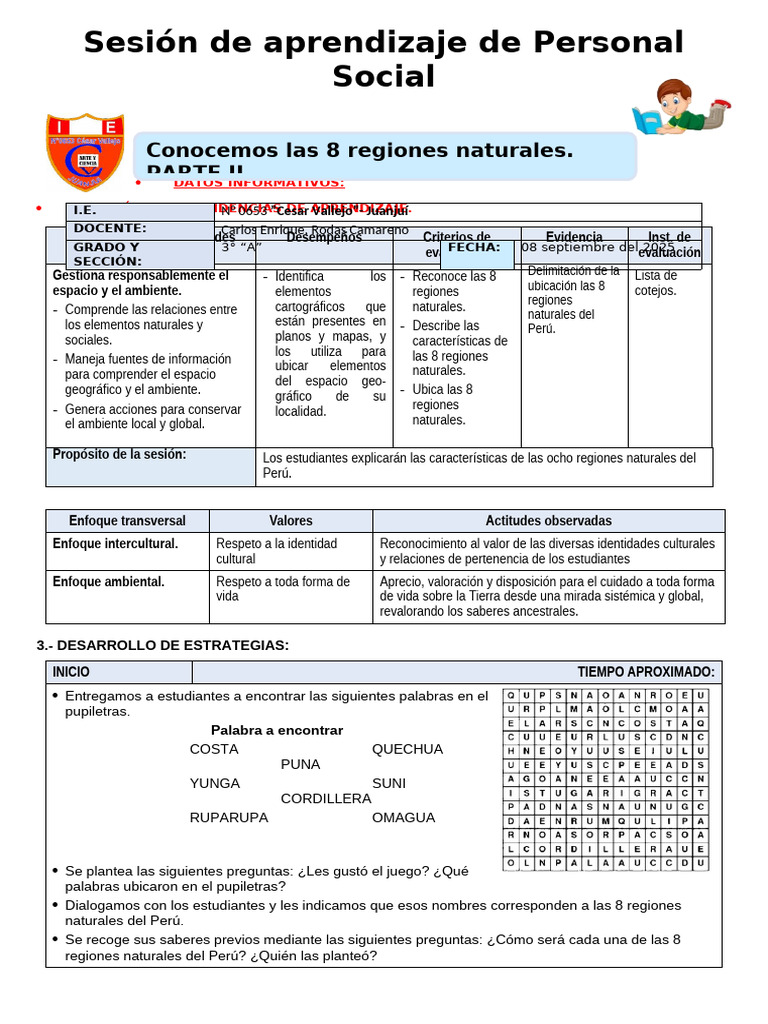Sesión de Aprendizaje PERSONAL SOCIAL | PDF | Perú | Andes