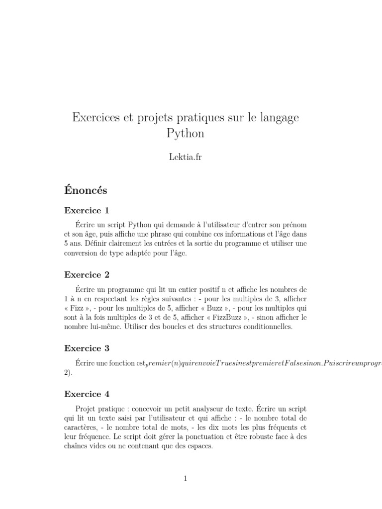 Exercices pratiques en langage Python | PDF | Python (Langage de ...
