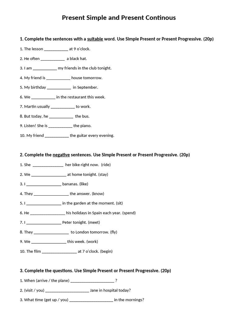 Present Simple vs. Present Continuous Exercises | PDF | Chess Openings ...