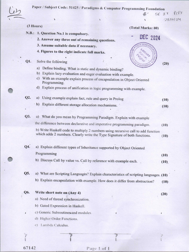 Programming Paradigms and Concepts Exam | PDF