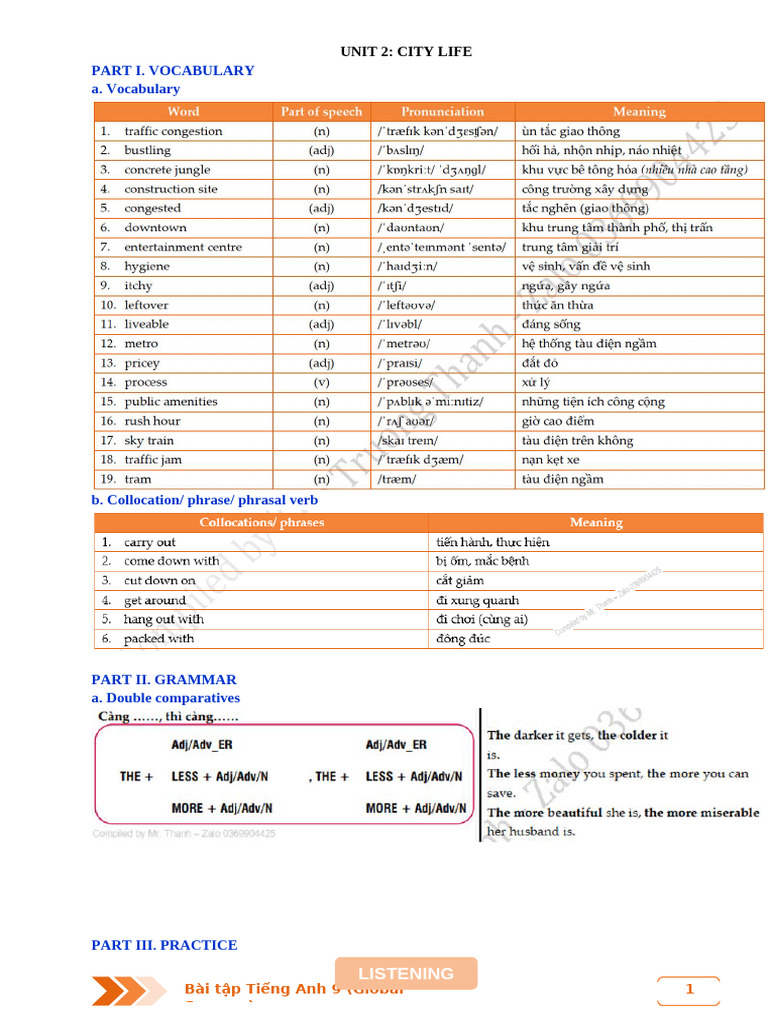 Vocabulary and Grammar in City Life | PDF | Cost Of Living | City