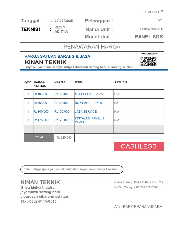 Invoice Panel SDB PT. Rizky Aditya | PDF