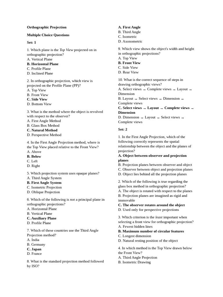 Orthographic Projection Quiz Answers | PDF | Rotation | Mathematical ...