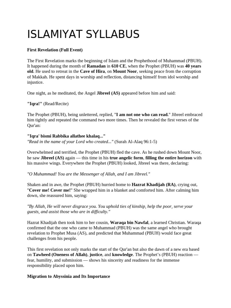 Islamiyat Syllabus | PDF | God In Islam | Prophets And Messengers In Islam