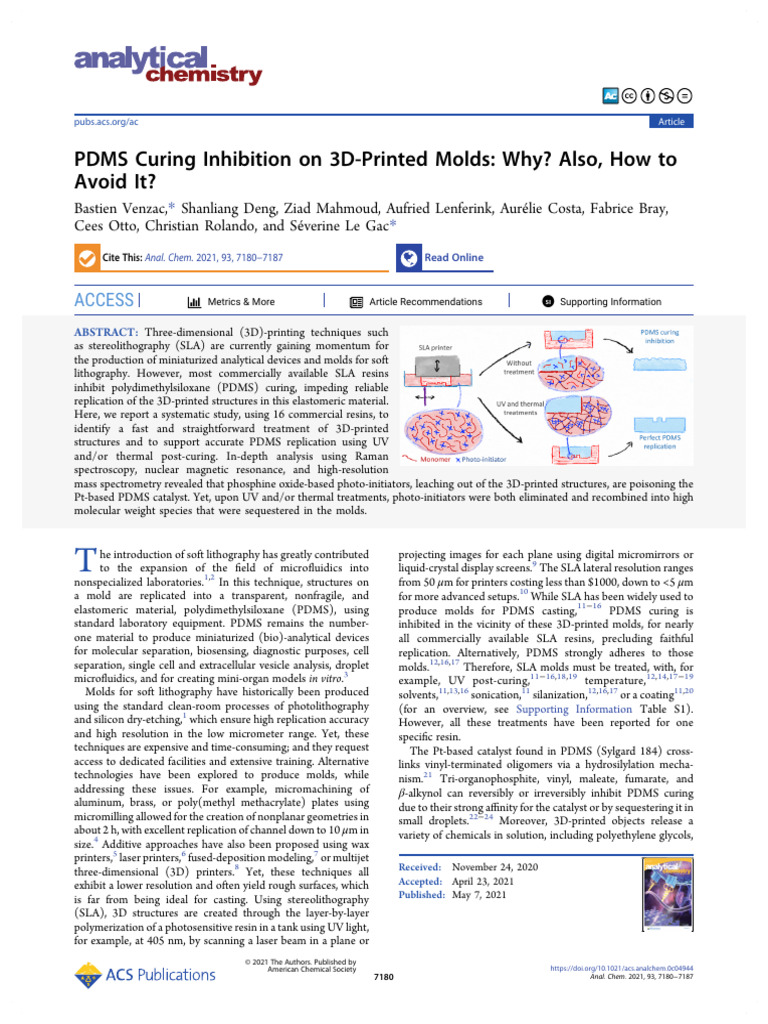 Venzac Et Al 2021 Pdms Curing Inhibition On 3d Printed Molds Why Also ...