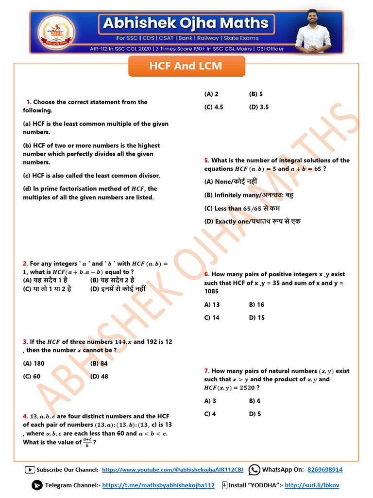 HCF and LCM Problem Set | PDF | Algebra | Numbers