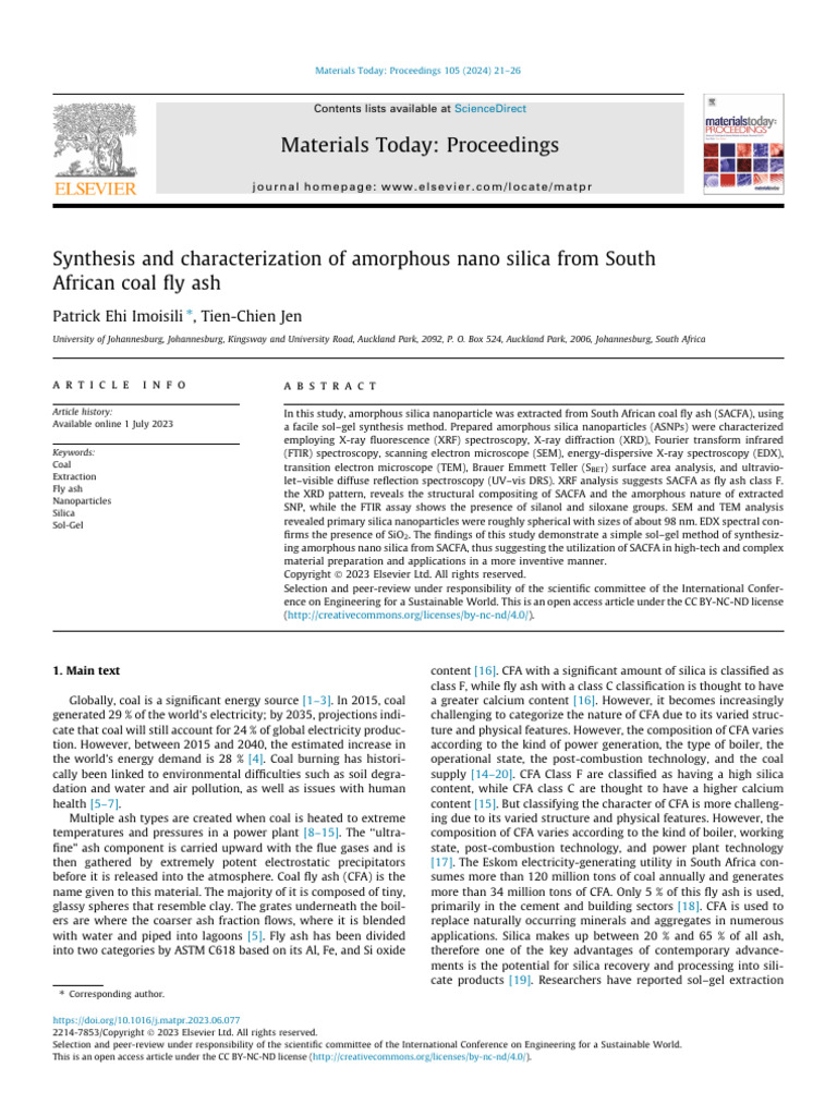 Amorphous Nano Silica from Coal Fly Ash | PDF | Silicon Dioxide ...