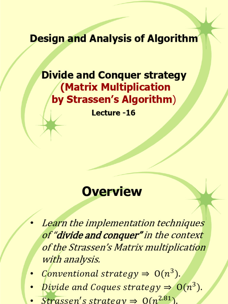 Strassen's Algorithm for Matrix Multiplication | PDF | Matrix ...