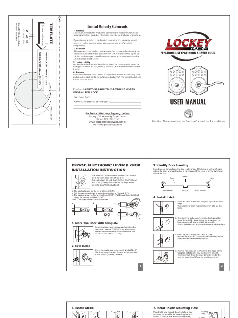 Lockey Digital Door Lock Manual | PDF | Door