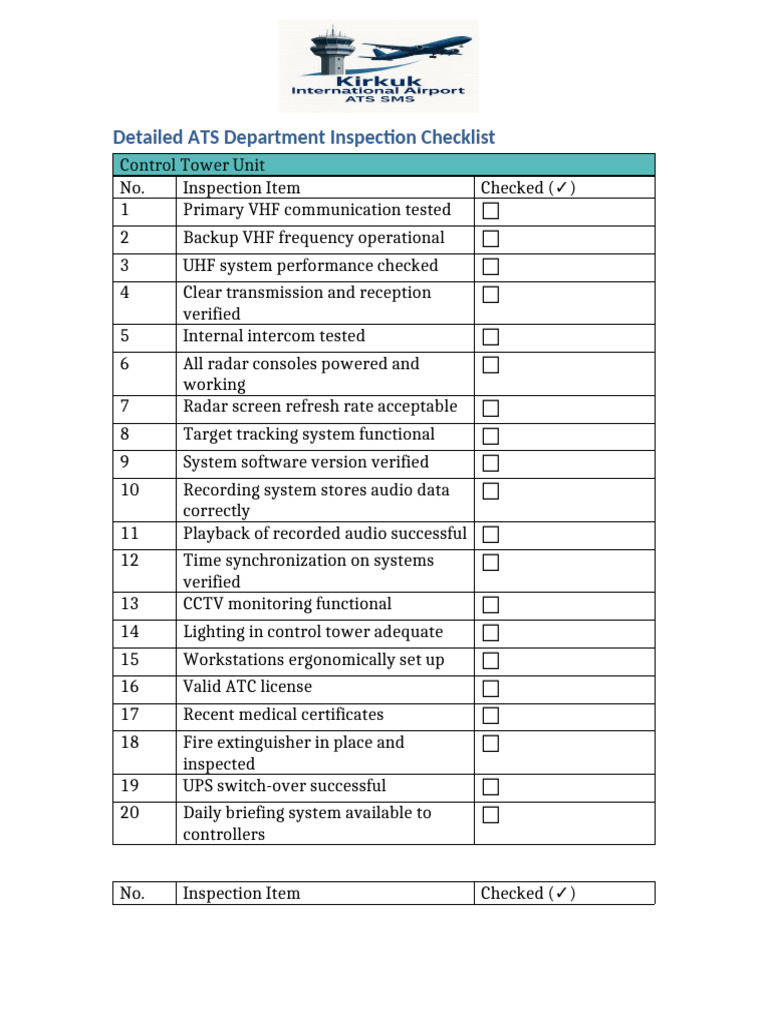 Detailed ATS Inspection Checklist01 | PDF | Very High Frequency ...