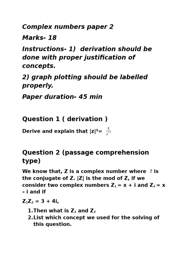 Complex Numbers Paper 2 | PDF