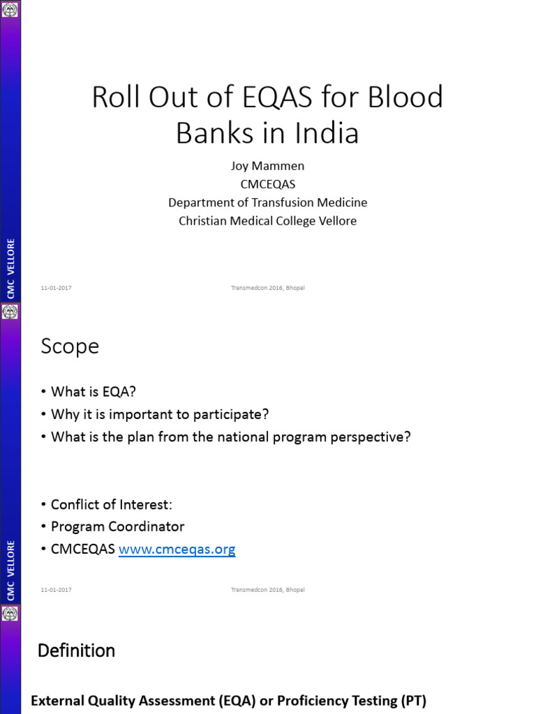 EQAS Rollout for Indian Blood Banks | PDF | Evaluation | Medicine