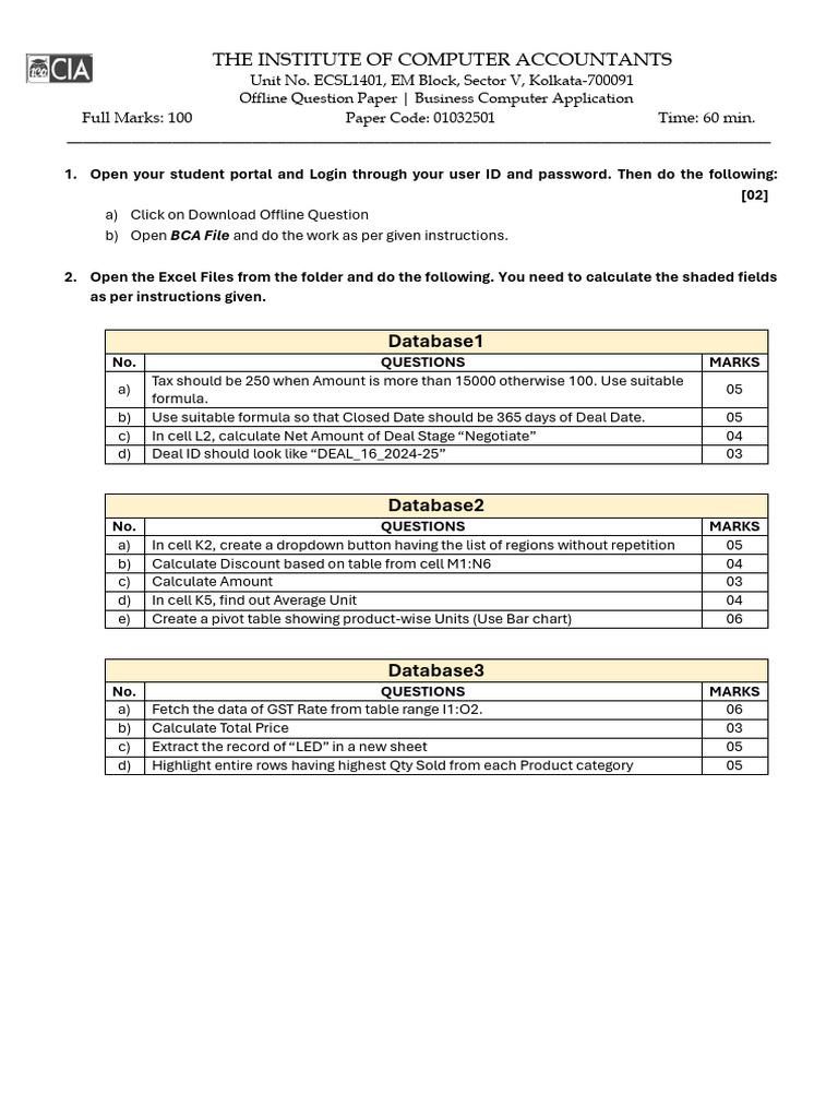 BCA Offline Exam Question Paper | PDF | Computing