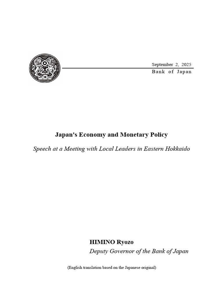 Japan's Economy and Monetary Policy: Speech at A Meeting With Local ...