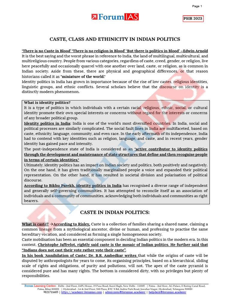 Caste Dynamics in Indian Politics | PDF | Caste | Dalit