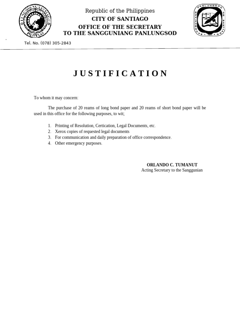 Justification for Office Paper Purchase | PDF