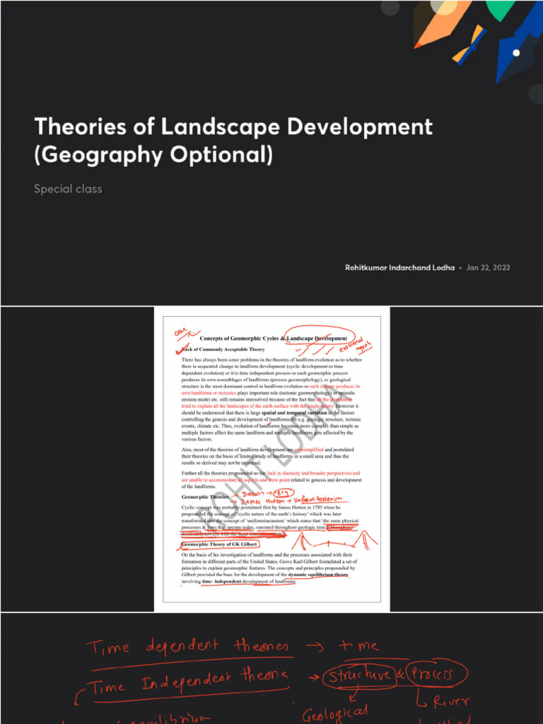 Theories of Landscape Development Geography Optional With Anno | PDF