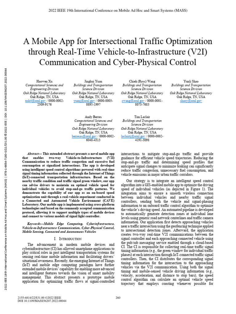 A Mobile App For Intersectional Traffic Optimization Through Real-Time ...