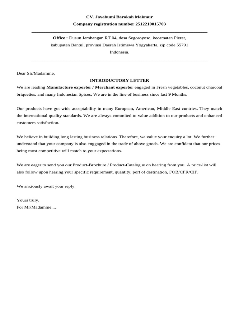Intorduction Letter | PDF | Trade