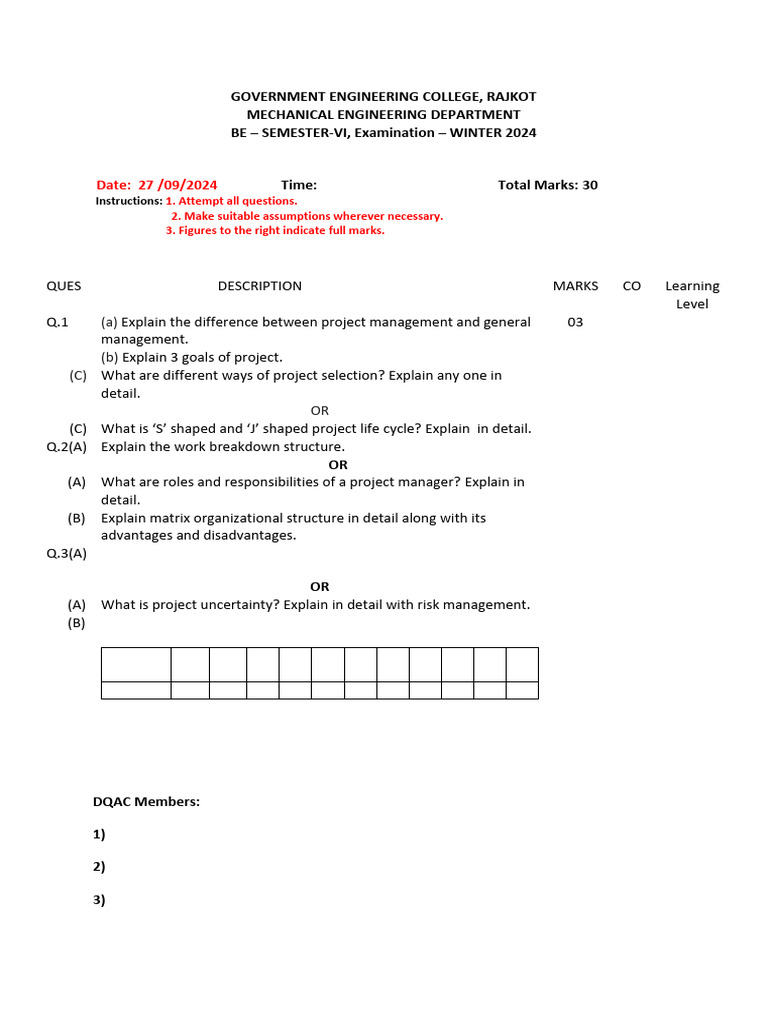 Mid Sem Paper PM - Winter 2024 | PDF | Business