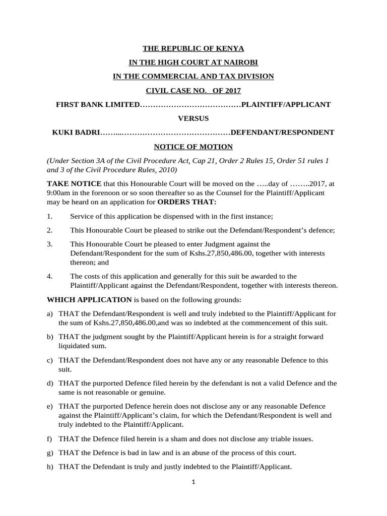 Striking Out A Defence | PDF | Lawsuit | Legal Procedure