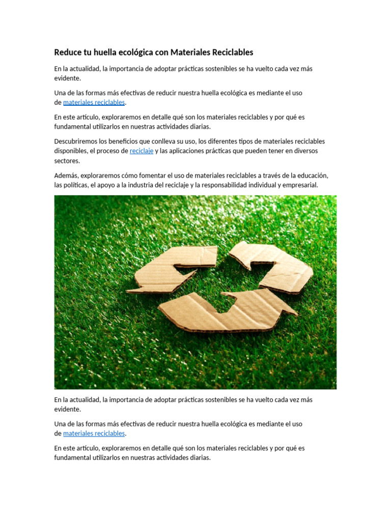 Reduce tu huella con materiales reciclables | PDF | Reciclaje | Residuos