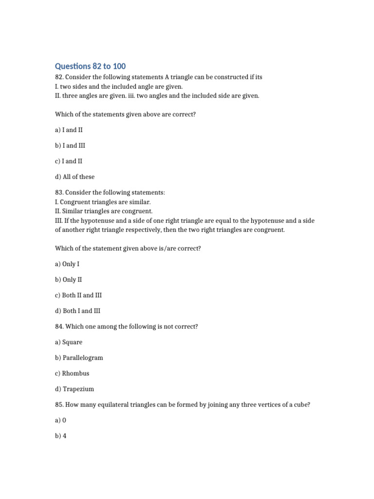 Questions 82 To 100 | PDF | Circle | Triangle