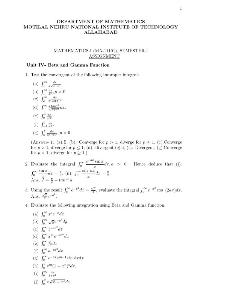 Beta and Gamma Function Assignments | PDF | Mathematical Analysis ...